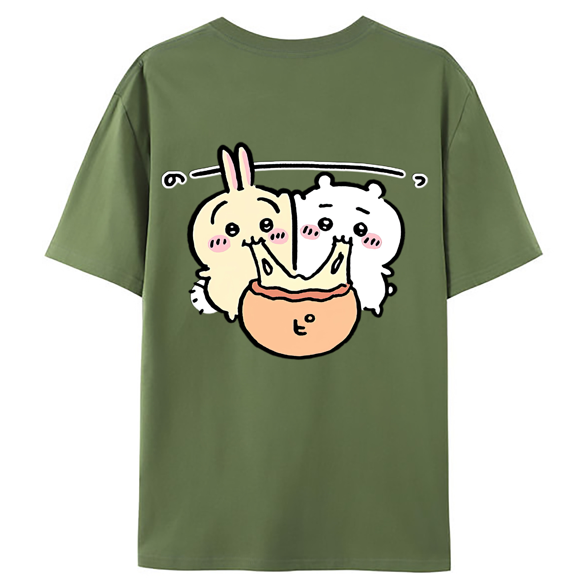 （画像用） ちいかわ うさぎ Chii-kawa usagi 綿100％ メンズ半袖Tシャツ（バックプリント） 通気性